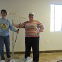 Janet and Jennie pose in front of their work.